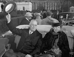 Inauguration Prints: President And Mrs. Roosevelt Riding In Car