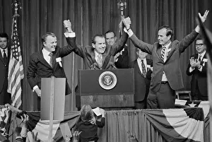 President Nixon Raising Arms of George Bush and Paul Eggers