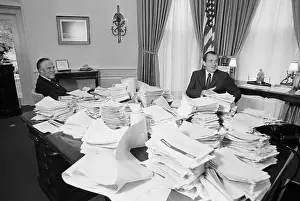 Telegram Prints: President Nixon with Telegrams Supporting Vietnam Withdrawal