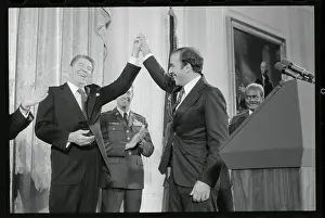 Clary Prints: President Reagan Clasping Hands with Charles Modica