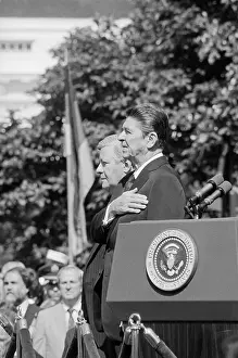 President Reagan and Helmut Schmidt Standing at Attention