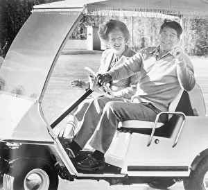 President Reagan and Margaret Thatcher Riding in Golf Cart