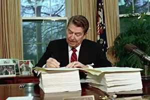 Bill Prints: President Reagan Signing Tax Cut Bill