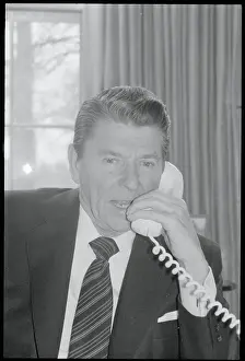 President Reagan Speaking on the Telephone