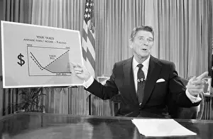 Taxes Prints: President Reagan With Tax Chart