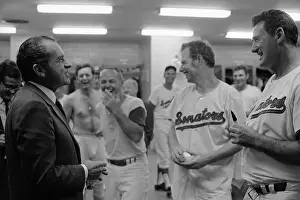 Kennedy Stadium Prints: President Richard Nixon Congratulating Jim Hannan and The Senators After Baseball Victory