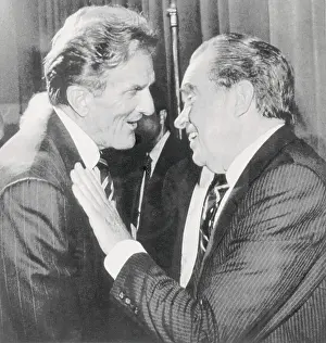 Former President Richard Nixon and Otis Chandler Intimately Conversing
