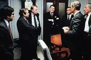 President Ronald Reagan Conversing in Small Informal Meeting