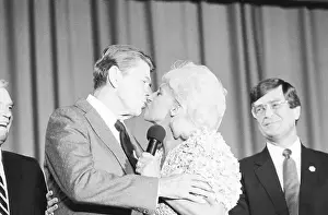 President Ronald Reagan Gets A Kiss From Country Singer Tammy Wynette