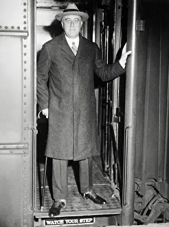 Warm Springs Prints: President Roosevelt with Cane in Train Doorway