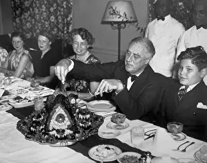 Warm Springs Prints: President Roosevelt Carving Thanksgiving Turkey