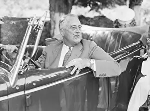 Hyde Park Prints: President Roosevelt Driving Car in Hyde Park