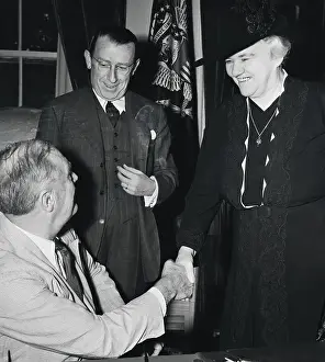 Basil Oconnor Prints: President Roosevelt and Sister Kenny Shaking Hands