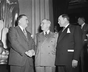 President Truman, J. Edgar Hoover and Attorney General J. Howard McGrath At Justice Department