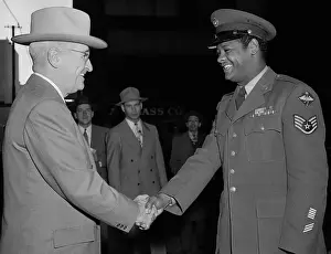President Truman Shakes Hands With Staff Sargent Edward Williams