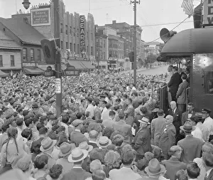 President Truman Speaking to Crowd from Train