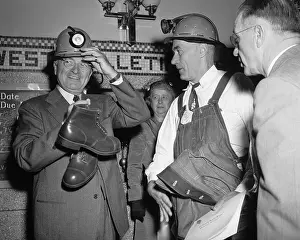 Hard Hat Prints: President Truman Wearing Digging Helmet