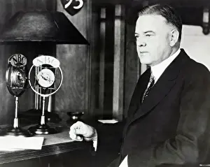Nation Prints: Presidential Candidate Herbert Hoover Doing NBC Radio Broadcast