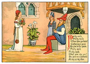 Nursery Rhyme Prints: Pretty maid, pretty maid, where have you been? - Victorian nursery rhyme illustration