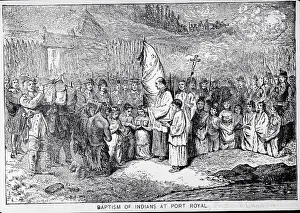 Theology Prints: Priest Hovering over Praying Indians