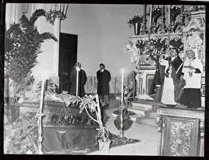 Priest Spraying Lucky Luciano's Coffin with Holy Water