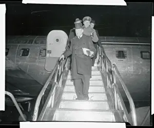 Prints of (Original Caption). Cement Atlee departure. Idlewild Airport. Photo shows Prime Minister Clement Atlee arriving at idlewild Airport via an R.C.A.F. plane A Quiet Strength: A Leader Who Shaped Modern Britain: Prime Minister Clement Attlee