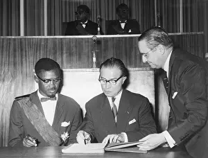 Nationalism Prints: Prime Minister Lumumba and Premier Eyskens Signing Act of Independence