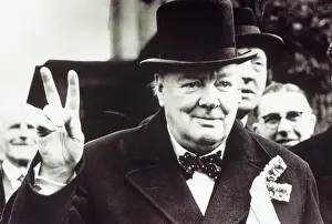 Prime Minister Winston Churchill Making Victory Sign