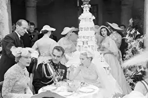 Reception Prints: Prince Rainier and Grace Kelly Eating at Wedding Reception