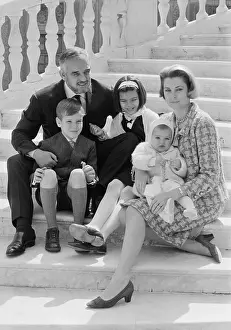 Monacan Prints: Prince Rainier and Princess Grace on Steps with Children