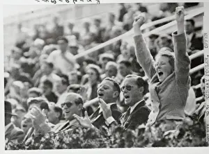 Bernhard Prints: Princess Beatrix Jumping for Joy in Crowded Stadium