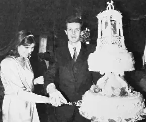 Monaco Prints: Princess Caroline and Stefano Casiraghi Cutting Wedding Cake