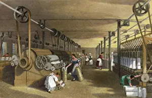 Spool Prints: Print Depicting Workers at a Textile Factory