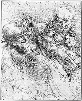 Print After a Drawing of Five Characters in a Comic Scene by Leonardo da Vinci