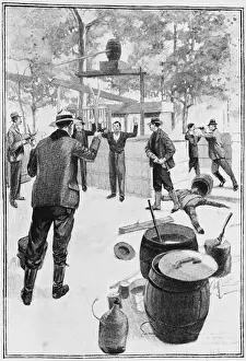 Distillery Prints: Print of a Moonshine Distillery Being Raided