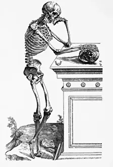 Grim Reaper Prints: Print of a Skeleton Contemplating a Skull