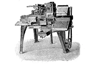 Printing technique, Monoline typesetting machine from the Gustav fisherman machine factory in Berlin, Germany, digitally restored reproduction of an original from the 19th century