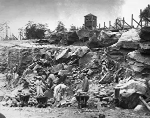 Stripes Prints: Prisoners Working In Rock Quarry