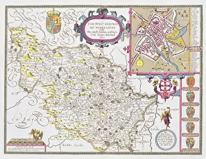 Prints of The West Ridinge of Yorkeshyre, engraved by Jodocus Hondius (1563-1612) from John Speed's Theatre of the Empire of Great Britain Celestial Map Prints: Private Collection