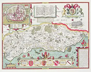 Prints of Sussex, engraved by Jodocus Hondius (1563-1612) from John Speed's Theatre of the Empire of Great Britain, pub Celestial Map Prints: Private Collection