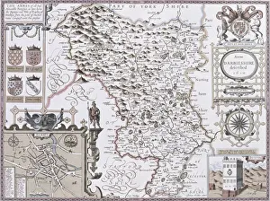 Prints of Darbieshire, engraved by Jodocus Hondius (1563-1612) from John Speed's Theatre of the Empire of Great Britain, pub Celestial Map Prints: Private Collection