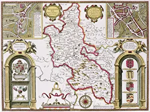 Prints of Buckinghamshire, engraved by Jodocus Hondius (1563-1612) from John Speed's Theatre of the Empire of Great Britain, pub Celestial Map Prints: Private Collection