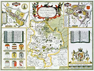 Prints of Huntington, engraved by Jodocus Hondius (1563-1612) from John Speed's Theatre of the Empire of Great Britain, pub Celestial Map Prints: Private Collection