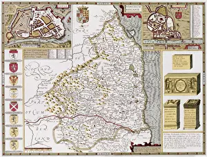 Prints of Northumberland, engraved by Jodocus Hondius (1563-1612) from John Speed's Theatre of the Empire of Great Britain, pub Celestial Map Prints: Private Collection