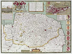 Prints of Norfolk, engraved by Jodocus Hondius (1563-1612) from John Speed's Theatre of the Empire of Great Britain, pub Celestial Map Prints: Private Collection