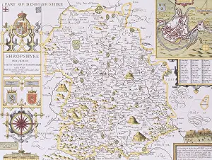 Prints of Shropshyre, engraved by Jodocus Hondius (1563-1612) from John Speed's Theatre of the Empire of Great Britain, pub Celestial Map Prints: Private Collection