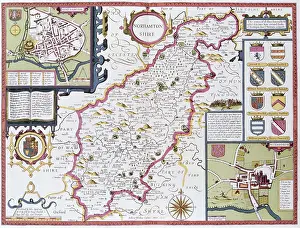 Prints of Northamtonshire, engraved by Jodocus Hondius (1563-1612) from John Speed's Theatre of the Empire of Great Britain, pub Celestial Map Prints: Private Collection