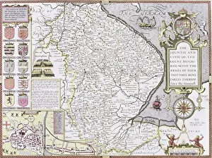 Prints of The Countie and Citie of Lyncolne, engraved by Jodocus Hondius (1563-1612) from John Speed's Theatre of the Empire of Great Britain, pub Celestial Map Prints: Private Collection