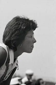 Profile of Billie Jean King in Pausing Stance During Tennis Match