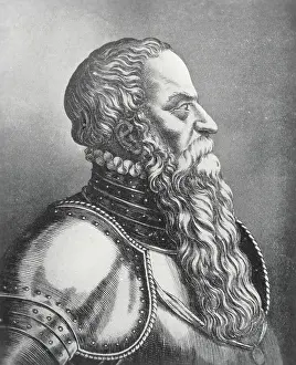 Breastplate Prints: Profile Portrait of Bearded Man in Suit of Armor